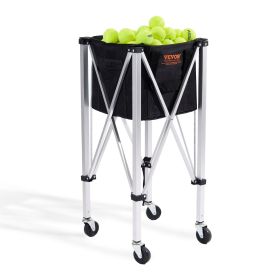 Foldable Tennis Ball Hopper, Holds 150 Tennis Balls, Lightweight Aluminum Alloy Tennis Ball Basket Cart with Wheels, Removable Bag, Carry Bag