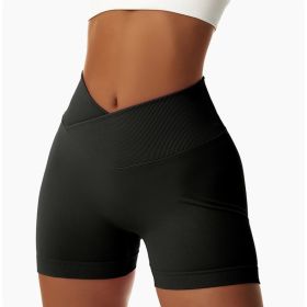 V-Waist Peach Lifting High-Waisted Yoga Workout Shorts For Women Quick-Dry Seamless Leggings Perfect For Running & Yoga (Option: Black-M)