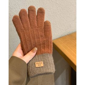 Winter Mittens Brown Striped Embroidered Warm Cycling Spot Universal Cartoon Gloves Ins (Option: Orange)
