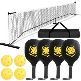 Portable Pickleball Net Set 22ft Regulation Size Net Pickle Ball Net System with 4 Pickleballs 4 Paddles Carrying Bag for Driveway Backyard (Type: PickleBallSet)