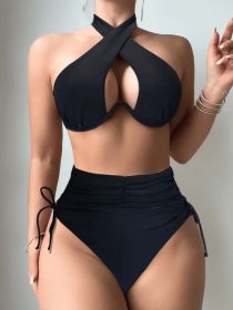 Women's black sexy  two-piece quick-dry fabric bikini swimwear (size: XL)